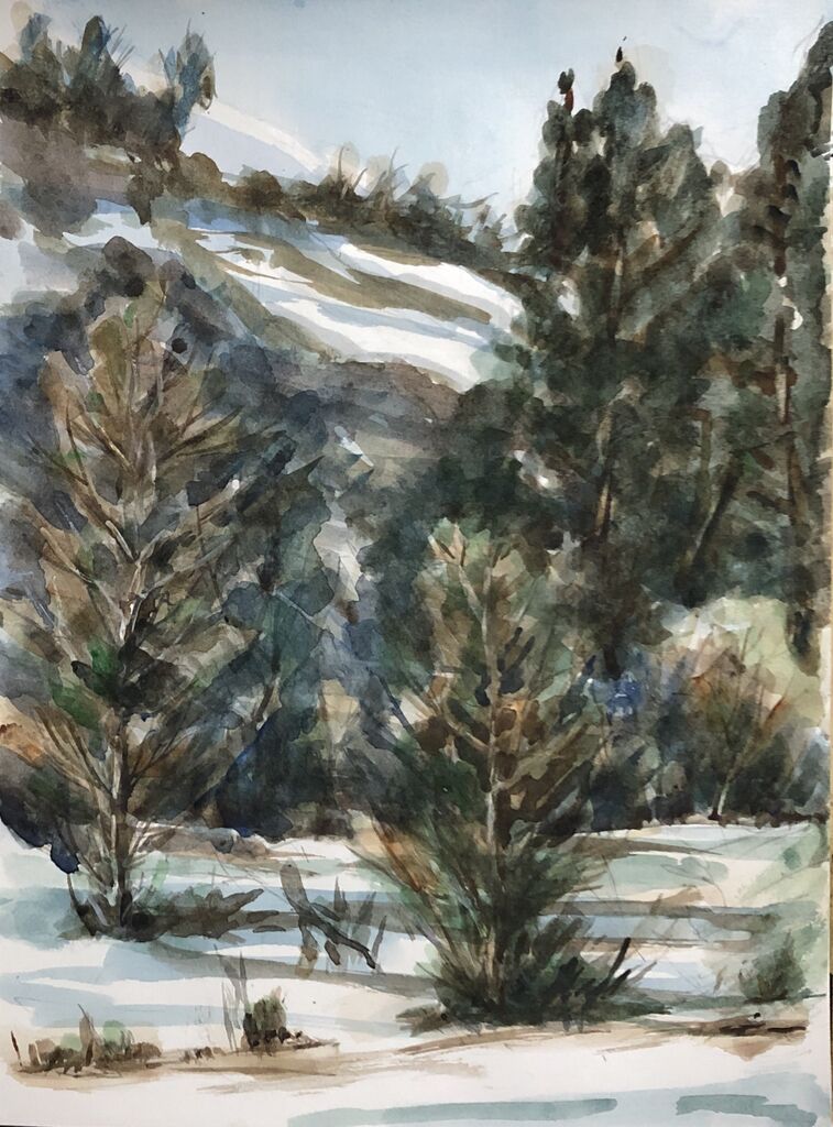 絵画「杉木立を抜けて日差しの中へ」　水彩画 初冬 杉木立 : REIWA水彩画を楽しむグループのブログ