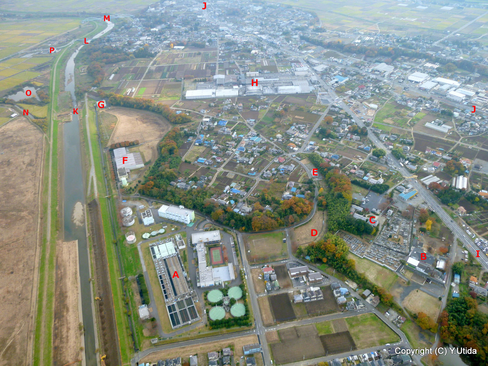 空から見た東松山市 131 諏訪堰 市野川浄化センター 10年11月 Go Go 嵐山 ３