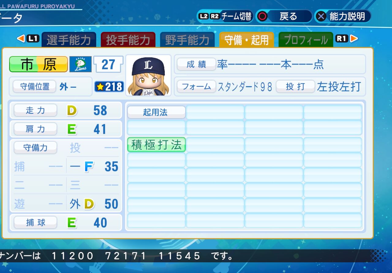 市原 仁奈 パワプロ2020版 : アイマス・ラブライブ パワプロ選手