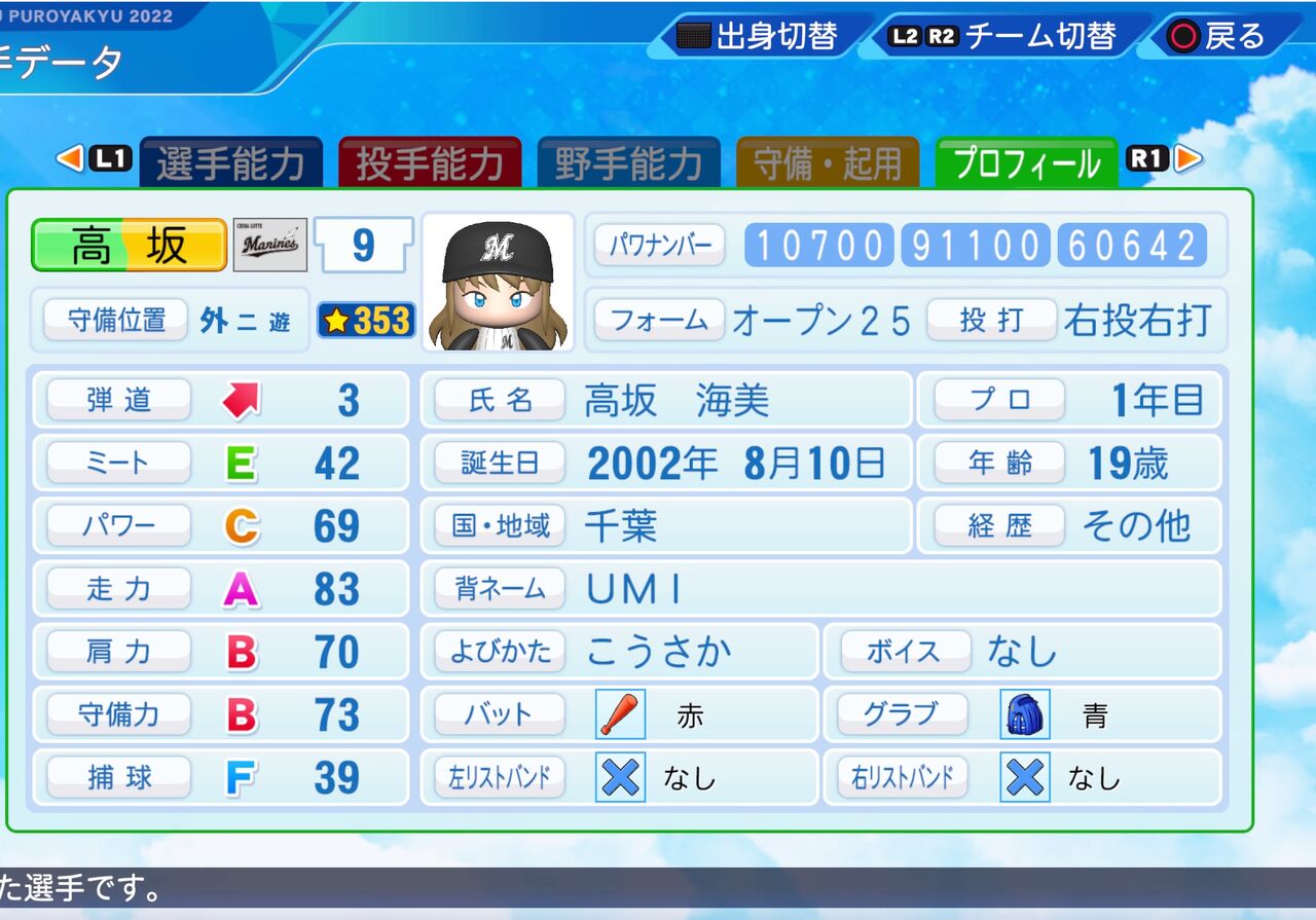 高坂 海美 パワプロ22版 アイマス ラブライブ パワプロ選手