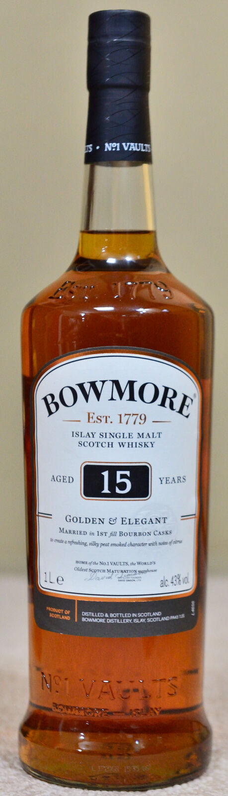 bowmore アイラフェスティバル限定　ボウモア15年　バーボン樽熟成　袋付き