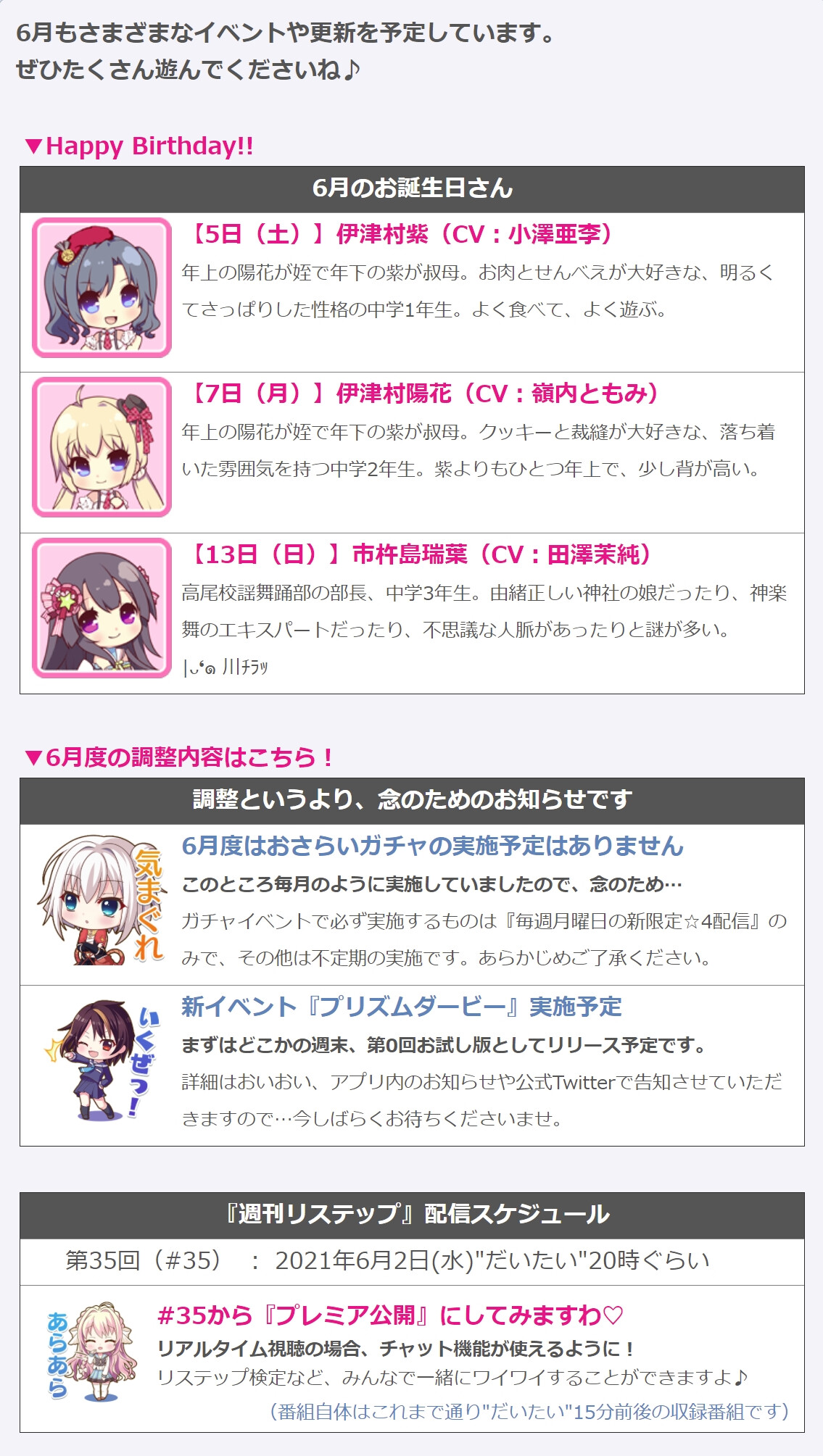 リステップ 6月の更新情報 プリズムダービーが開催したり週刊リステップがプレミア公開になったり リステまとめ鈍報