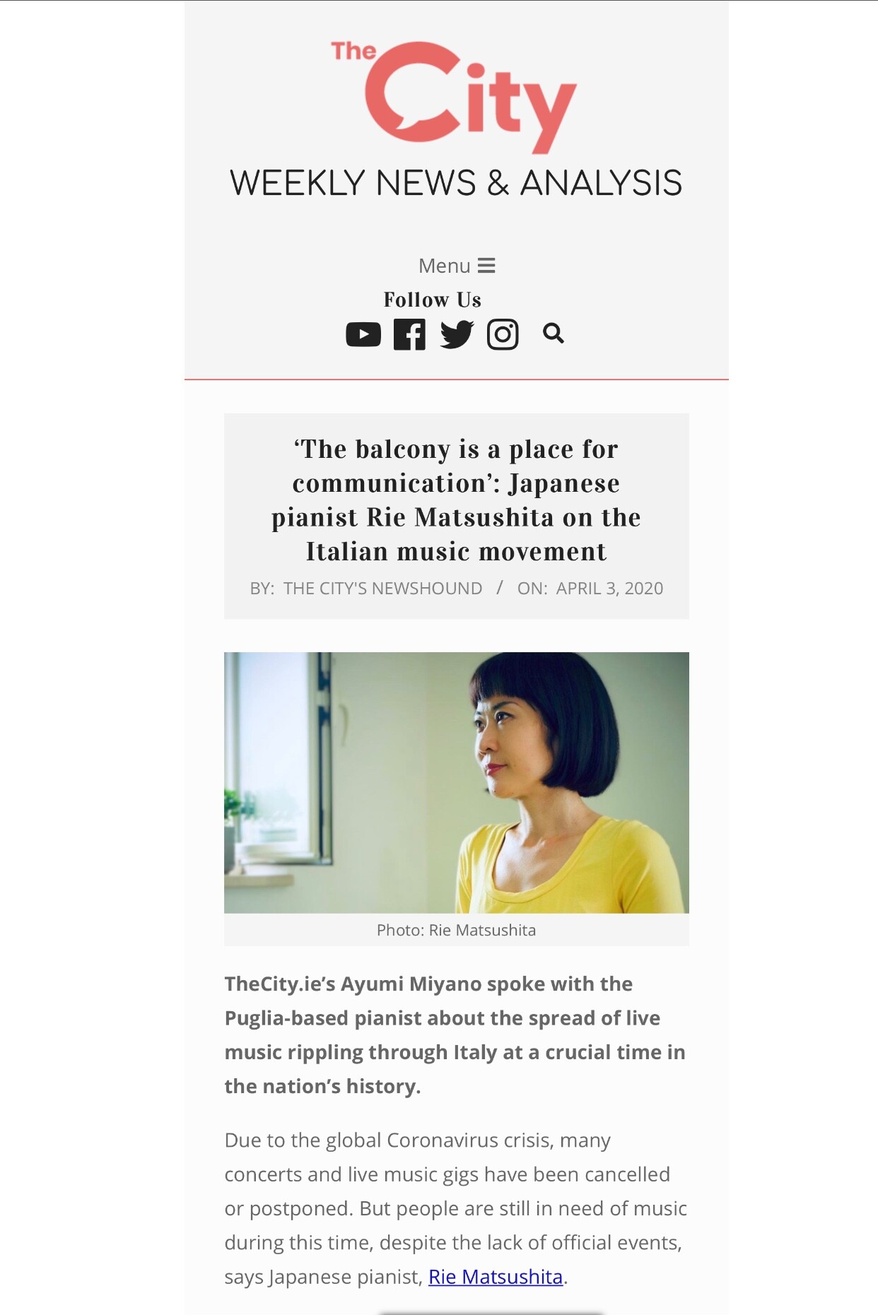 アイルランドのwebsite The City インタビュー記事 イタリア プーリアより 写真ブログ Rie S Photo Blog From Italy アイルランドのwebsite The City インタビュー記事 イタリア プーリアより 写真ブログ Rie S Photo Blog From Italy