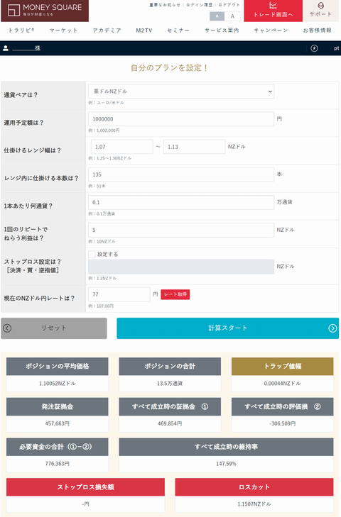 トラリピ資産運用表