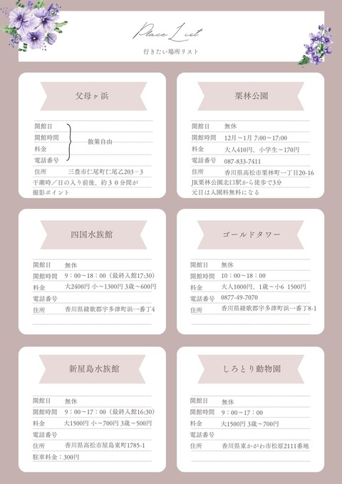 行きたい場所リスト