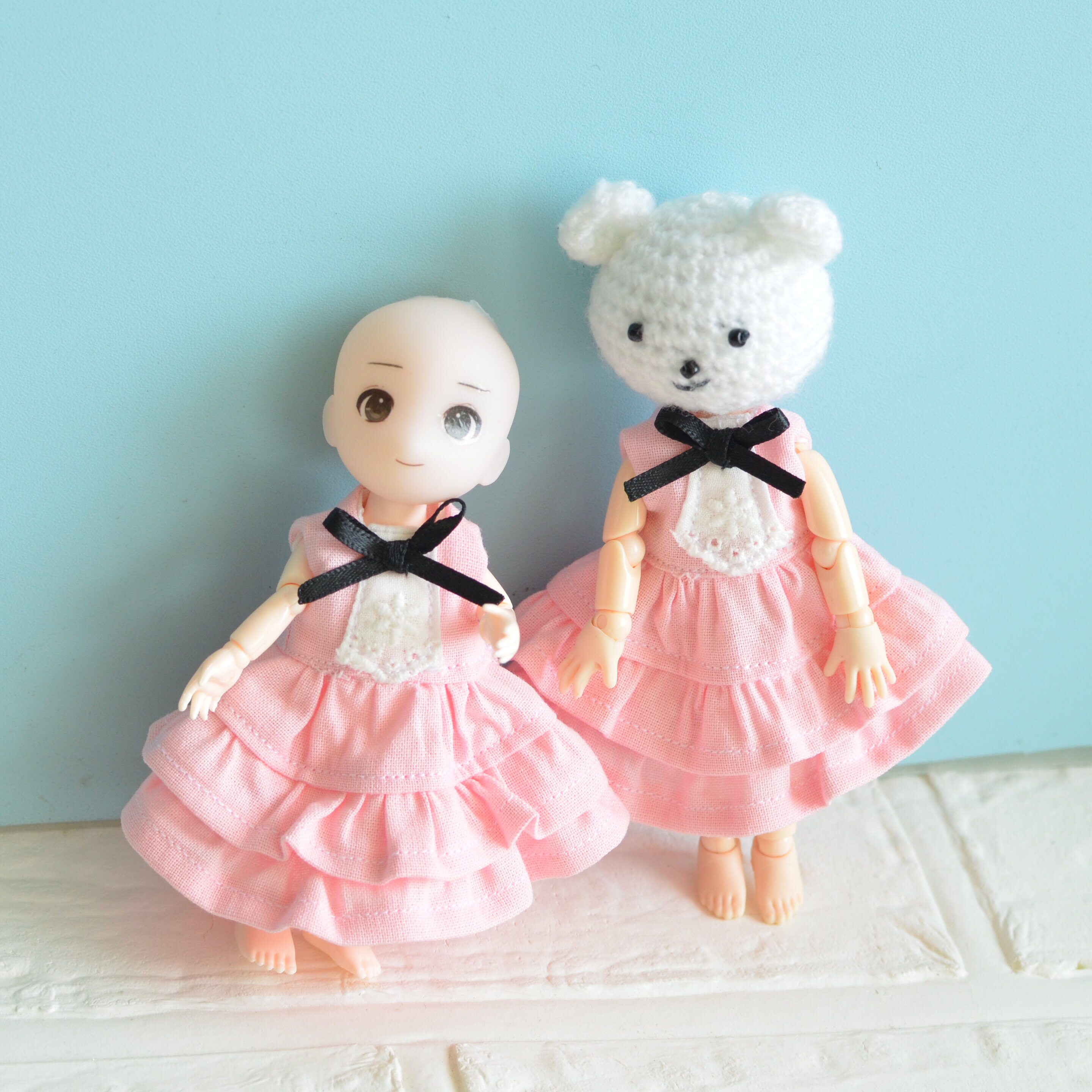 ピンクの2段フリルワンピース/これで11cmドールさんの2段フリル