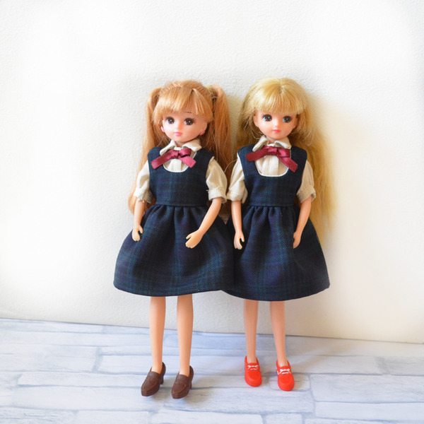 パオラドール ジャンバースカート、Tシャツ2点セット みによう 22cmドールサイズのジャンパースカートとブラウス/グーグル