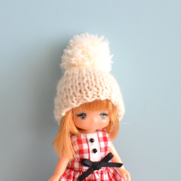 20 確認用プチブライス、リカちゃん用ニット帽(ベージュ)