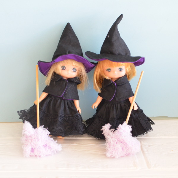 オリジナル人形　創作人形　ハンドメイド　オビツ11 ミキちゃんマキちゃん、オビツ11ボディさんサイズの魔女セットを作り