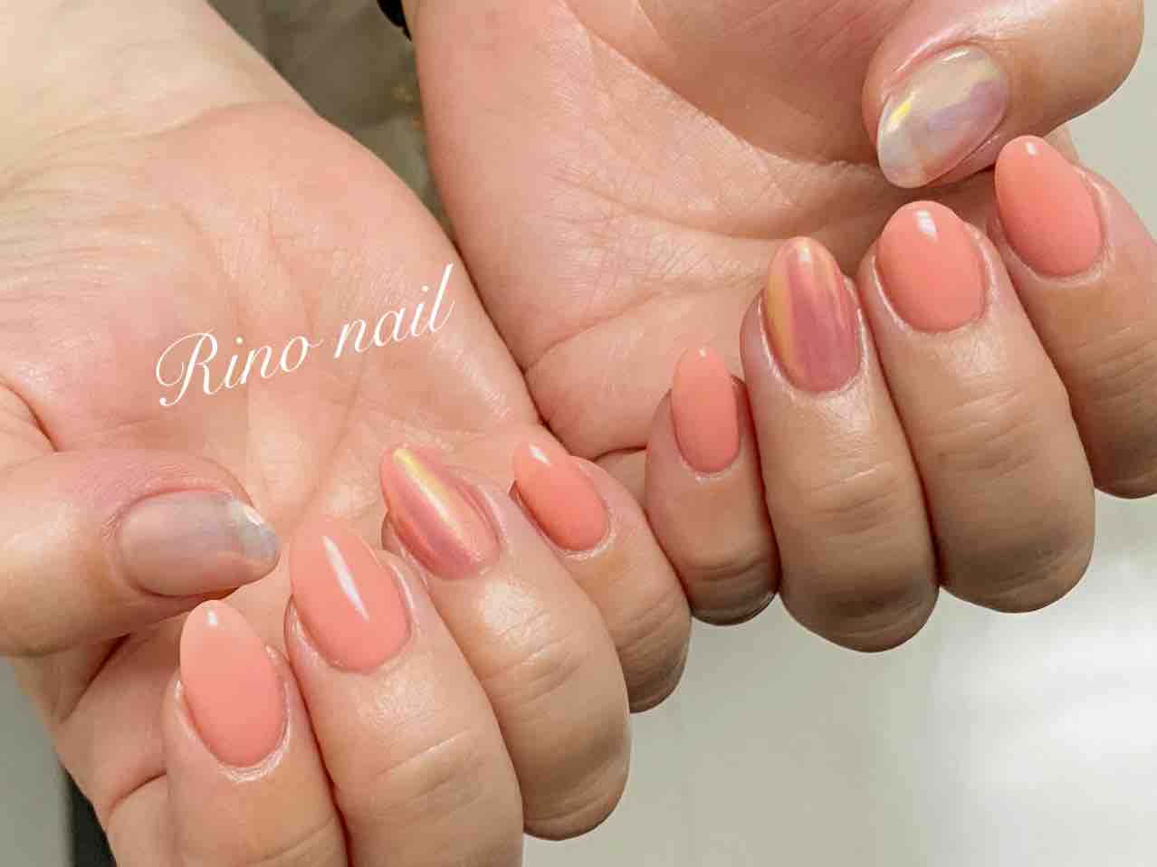 サーモンピンク ミラーネイル 大阪梅田のネイルサロン Rino Nail のブログ