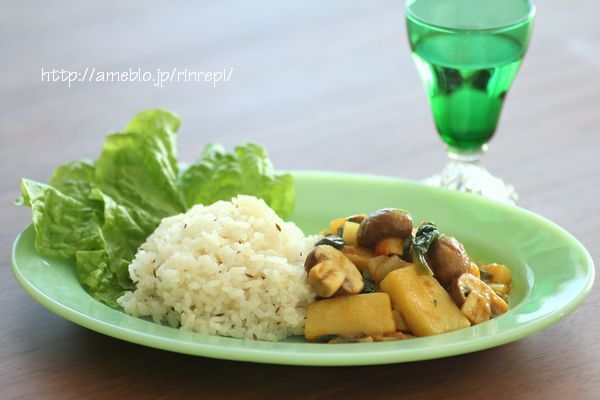 長芋とちぢみほうれん草のサブジ＆クミンライス