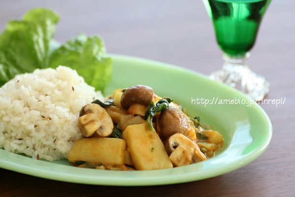 長芋とちぢみほうれん草のサブジ＆クミンライス