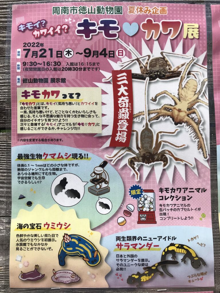 周南市徳山動物園「キモイ?カワイイ?キモ・カワ展」に行ってきた : 水槽にやったことを忘れないように書いておくブログ