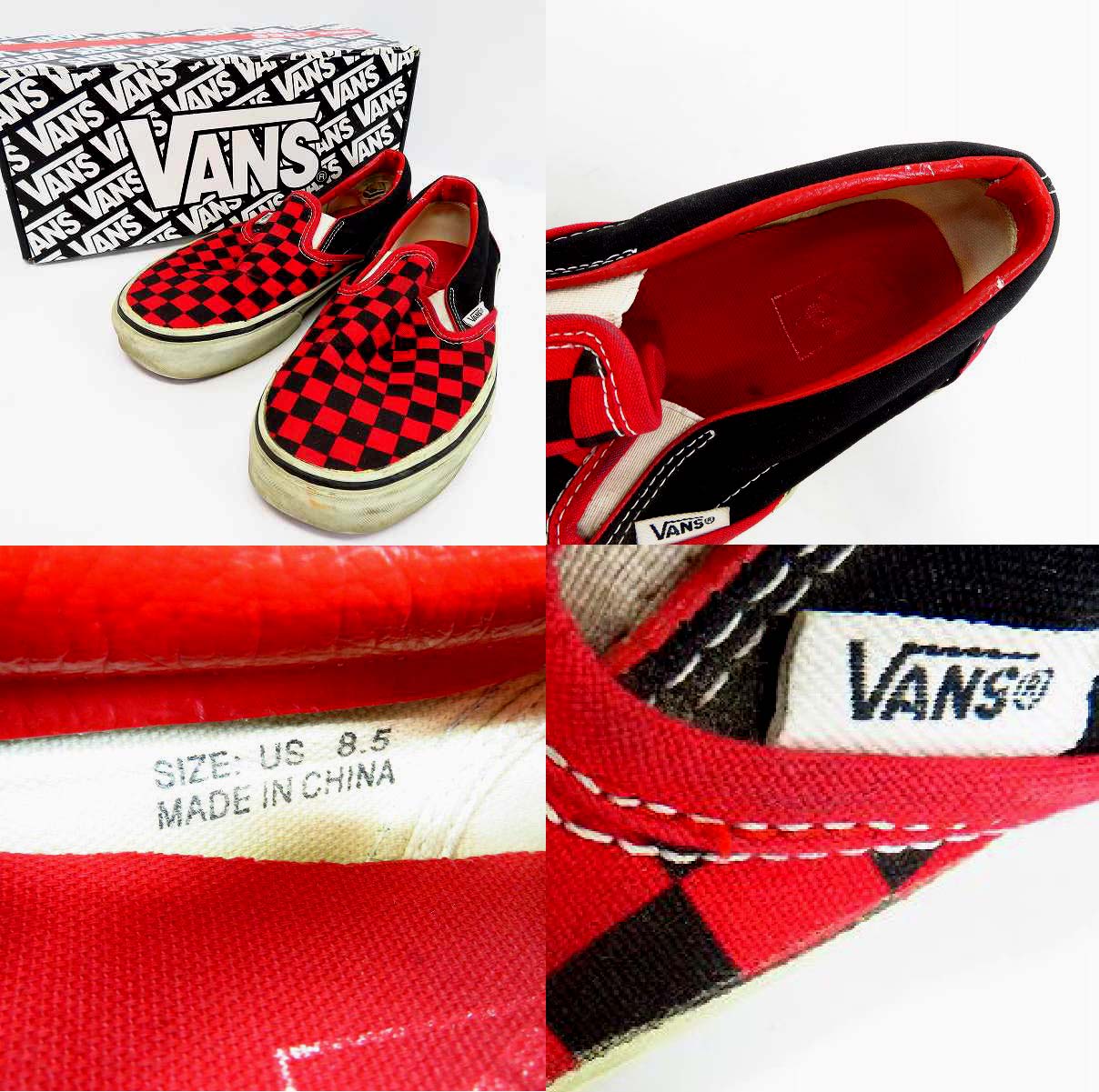 t582/VANSバンズ◇SLIP-ON/スリッポン チェッカー赤/黒 美品 売約済み 