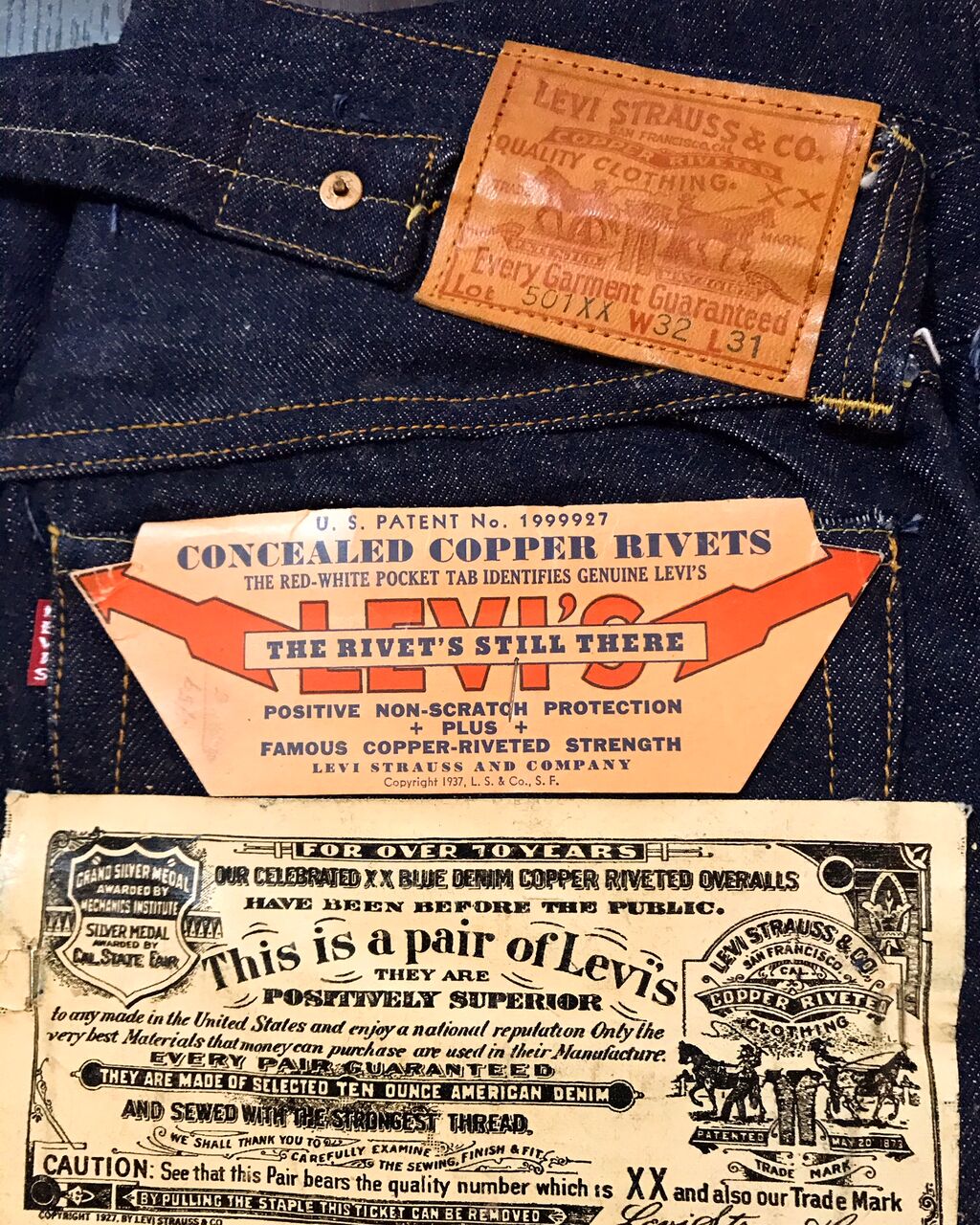 LEVI’S 501XX 1937 当時物 フラッシャー バックルバック期 501XX 1937年バックルバック フラッシャー付きデッドストック