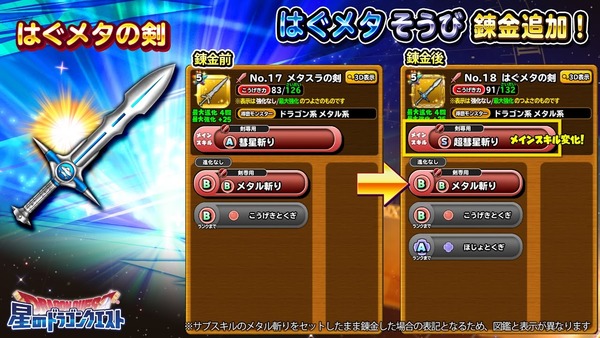 【ドラクエウォーク】星ドラみたいに「メタスラの剣」を「はぐメタの剣」に錬金できるようにならないかね？のサムネイル画像