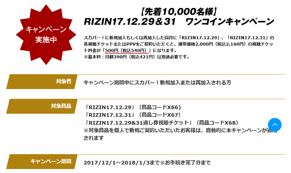 スカパーなら500円でrizinが見れる チームヒョードル Com