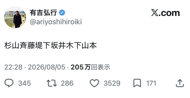 有吉弘行さん、Xで謎の芸人リストを公開する