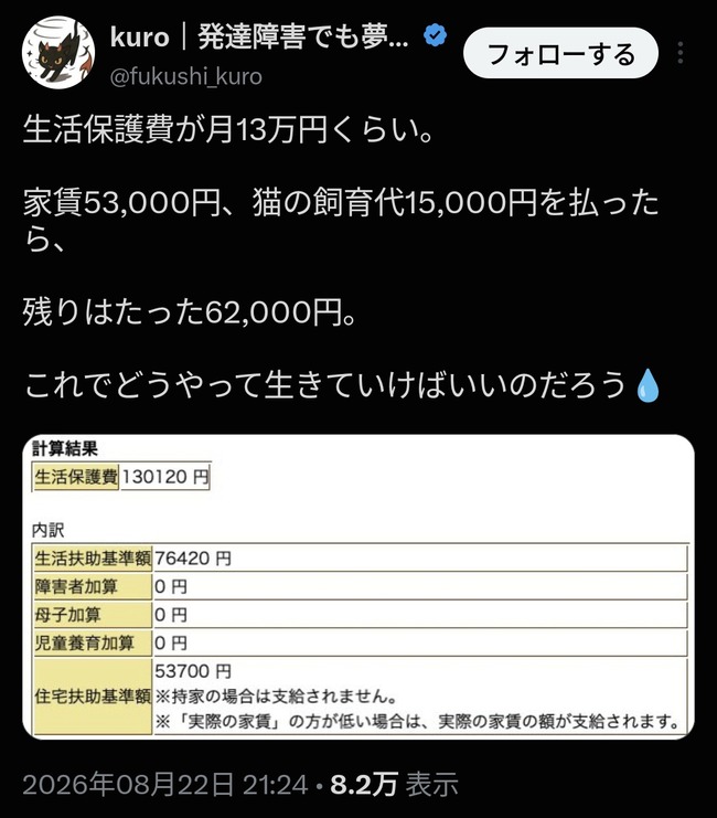 【悲報】生活保護受給者さん、泣く「62000円でどうやって暮らせと？」