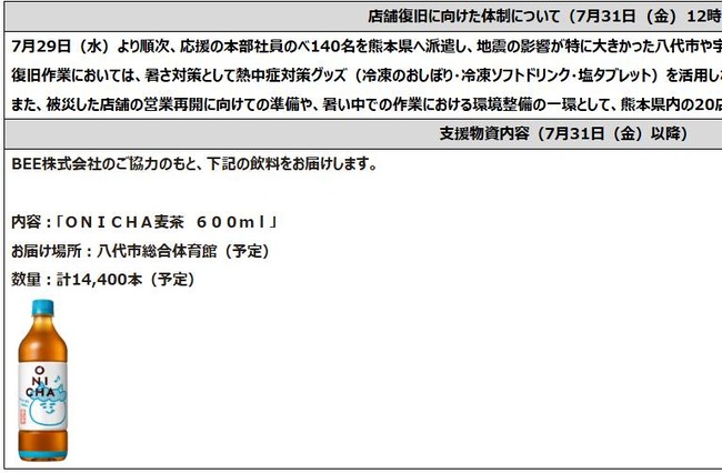 ヒカキンさん、「ONICHA」を熊本県に発送