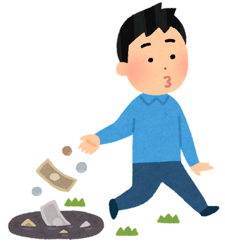 お金をドブに捨てる人のイラスト（男性）