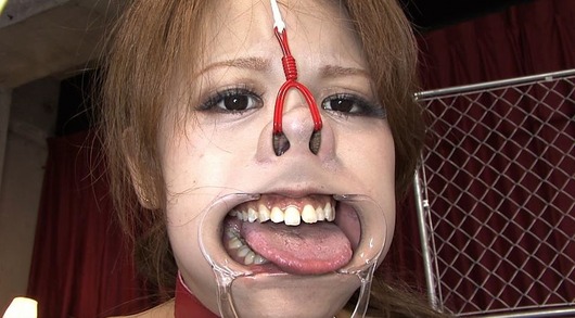 鼻フックで鼻毛丸見えの女