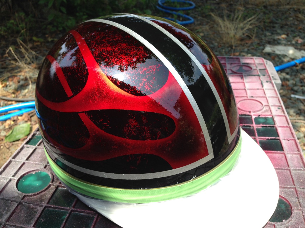 ラップ塗装 ファイヤーパターン コルク半 ヘルメット スカイウェーブ