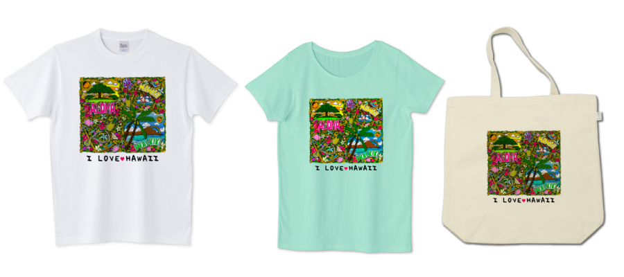 ダイヤモンドヘッドとビーチのイラストのtシャツです Wh163