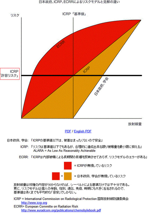 ICRPとECRRの内部被爆にいけるリスクモデルの違い。