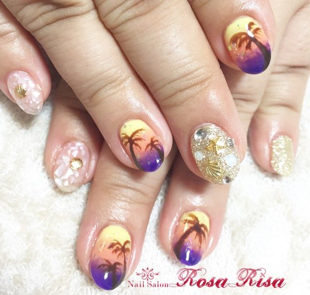 夕焼けとヤシの木ネイル Nail Salon Rosa Risa Blog