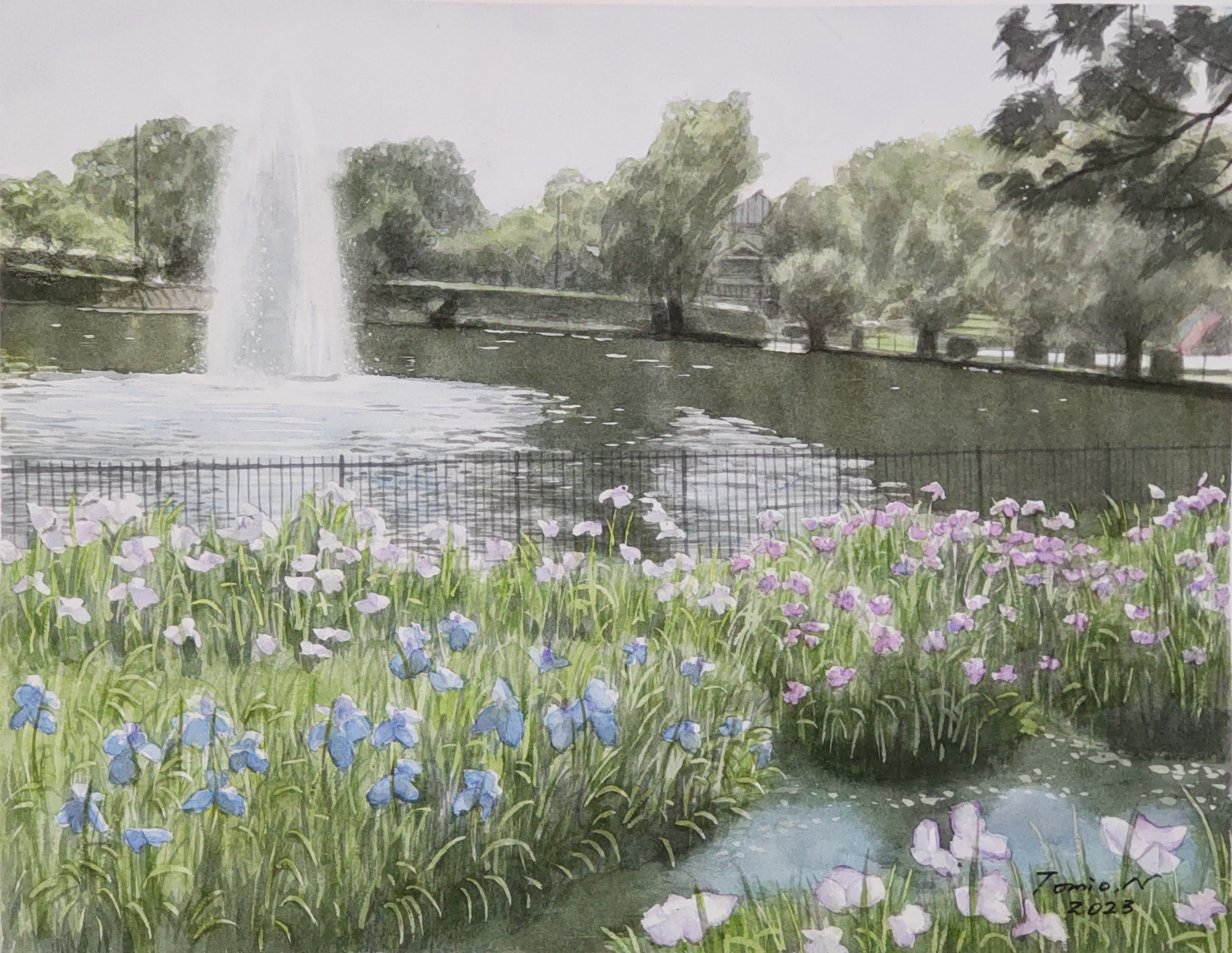 噴水のある公園 : とみをの水彩画だより