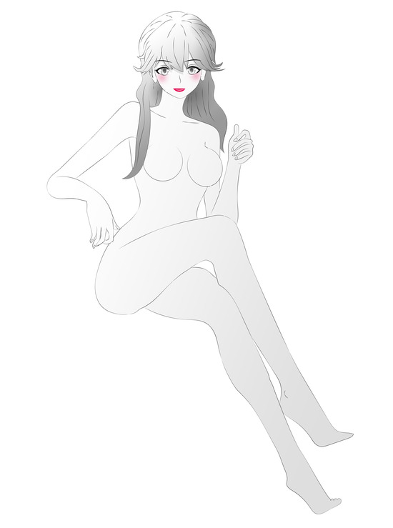 紅いドレスのお姉さん モノクロ