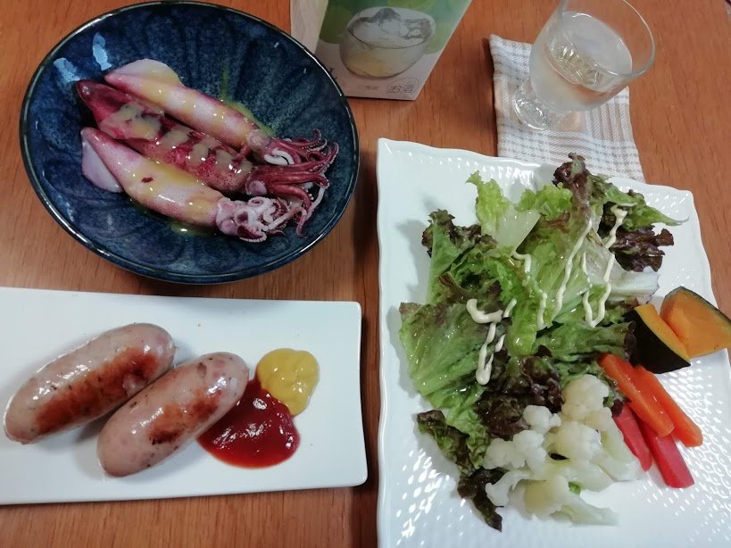 ボイルやりいか ポークソーセージ 他 お酒大好き ズボラおばさんのリアルな家呑みとネコ