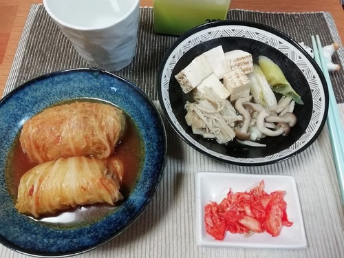 電気圧力鍋でロール白菜、焼豆腐とキノコの煮物