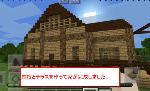 屋根とテラスを作って家が完成しました。