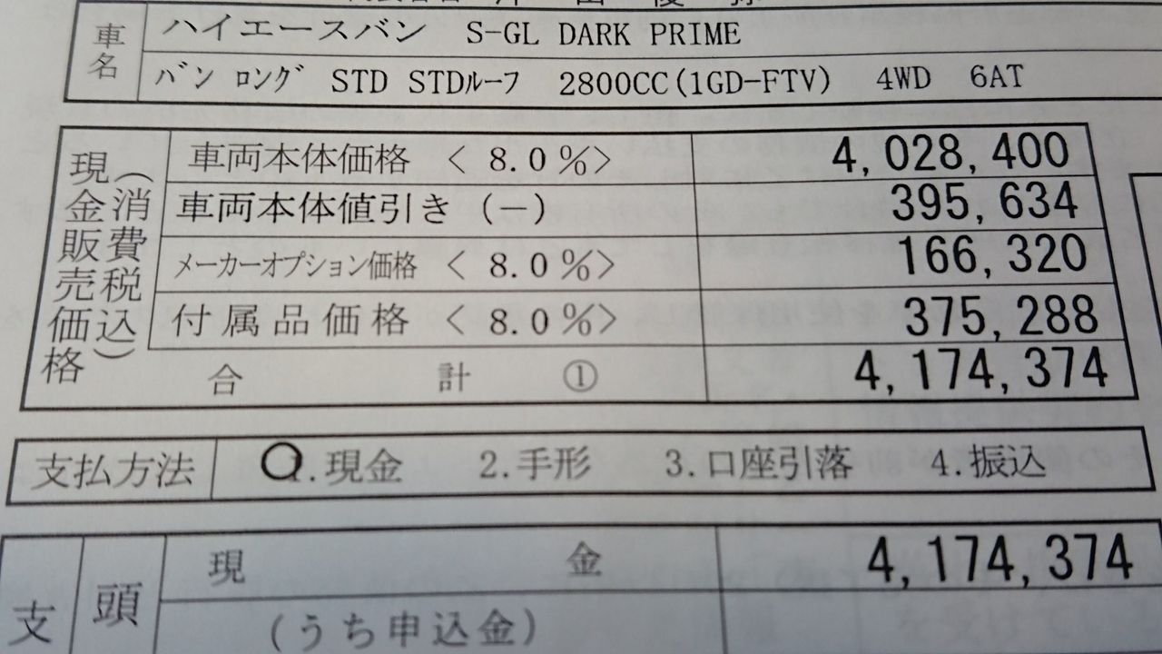 ハイエース見積書公開 北海道 釣りと美味いもの日記
