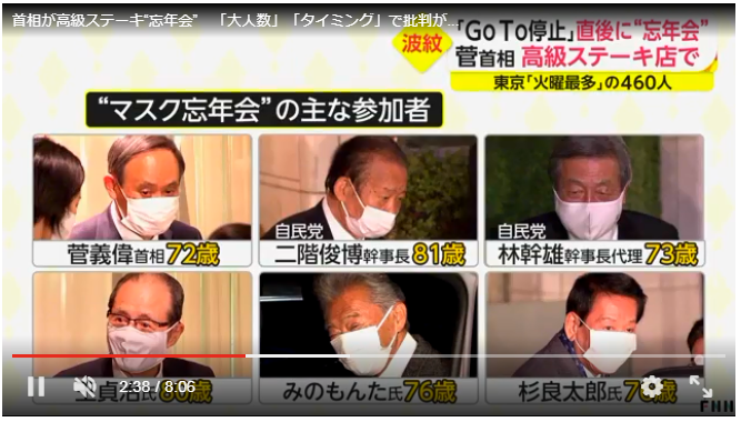 菅首相 Gotoトラベル停止表明の夜に Goto忘年会 8人で銀座高級ステーキ店 No Nukes 原発ゼロ 菅首相 Gotoトラベル停止表明の夜に Goto忘年会 8人で銀座高級ステーキ店 No Nukes 原発ゼロ