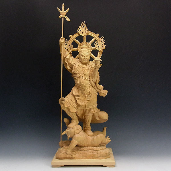 榧(カヤ) 白木 毘沙門天 高さ:65cm （販売・木彫り） : 【龍祥】仏像