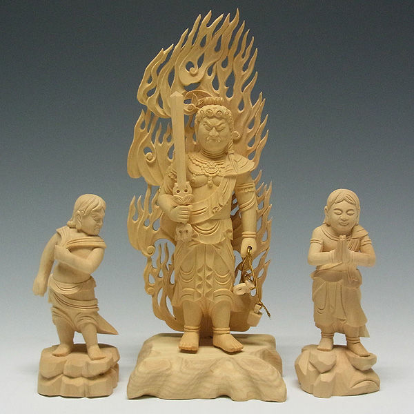 柘植/黄楊(ツゲ) 不動明王・二童子 矜羯羅(こんがら)・制吐迦(せいたか