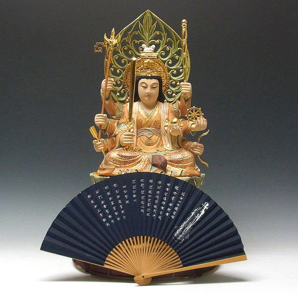 楠/樟(クス) 彩色 八臂弁財天 高さ60cm （販売・木彫り）ELA-16-1