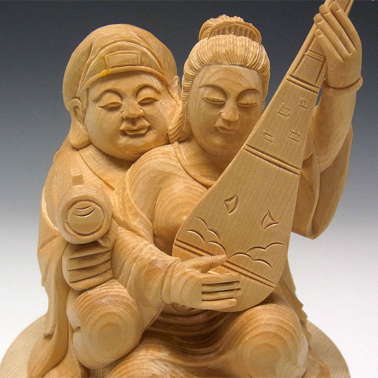 桧/檜(ヒノキ) 弁財大黒天(弁財天・大黒天) 高さ:20cm (販売 桧/檜(ヒノキ) 弁財大黒天(弁財天・大黒天) 高さ:20cm (販売