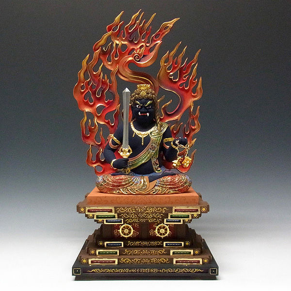 楠/樟(クス) 極彩色 不動明王 坐像 高さ53cm （販売・木彫り