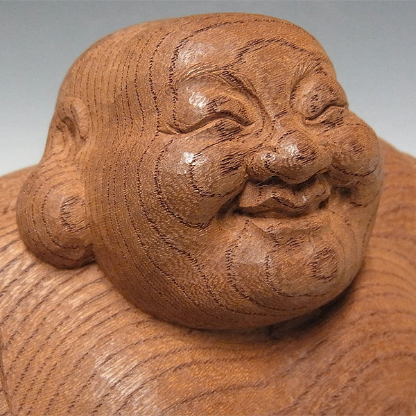 極上欅(ケヤキ) 布袋 木地仕上げ 高さ：15cm 【国内(日本人)仏師作品 