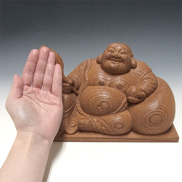 極上欅(ケヤキ) 布袋 木地仕上げ 高さ：15cm 【国内(日本人)仏師作品