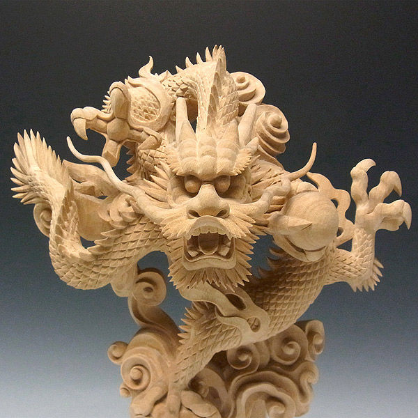 彫刻龍の石製硯&細筆 龍鳳呈祥 （龍・鳳凰） 参次元彫刻『極』 （アンティーク調