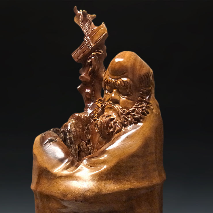 楠/樟(クス) 木彫りの達磨大師 高さ：80cm （販売・木彫り）CY-5