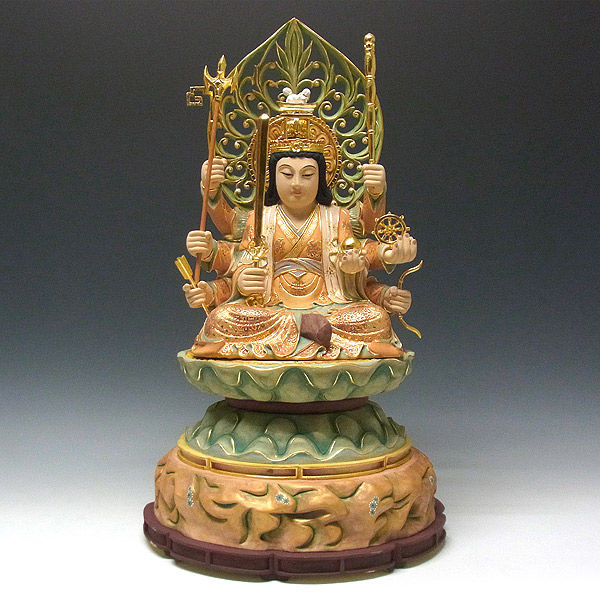 楠/樟(クス) 彩色 八臂弁財天 高さ60cm （販売・木彫り）ELA-16-1
