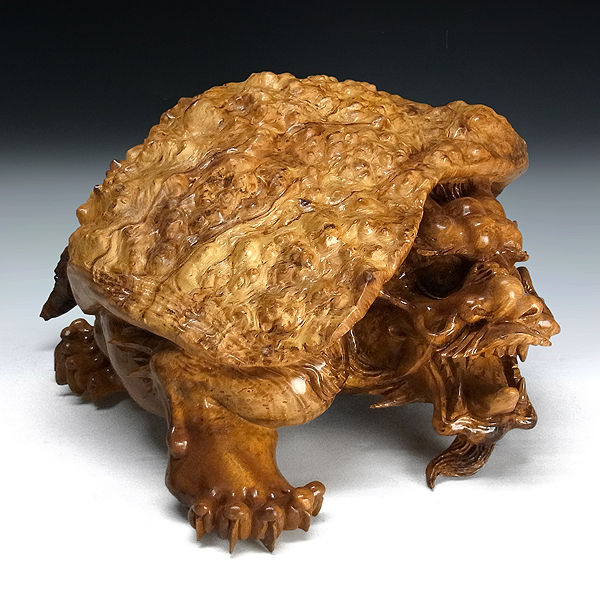 黄金楠 木彫りの龍亀(ロングイ) 高27×奥45cm （販売・木彫り）CT