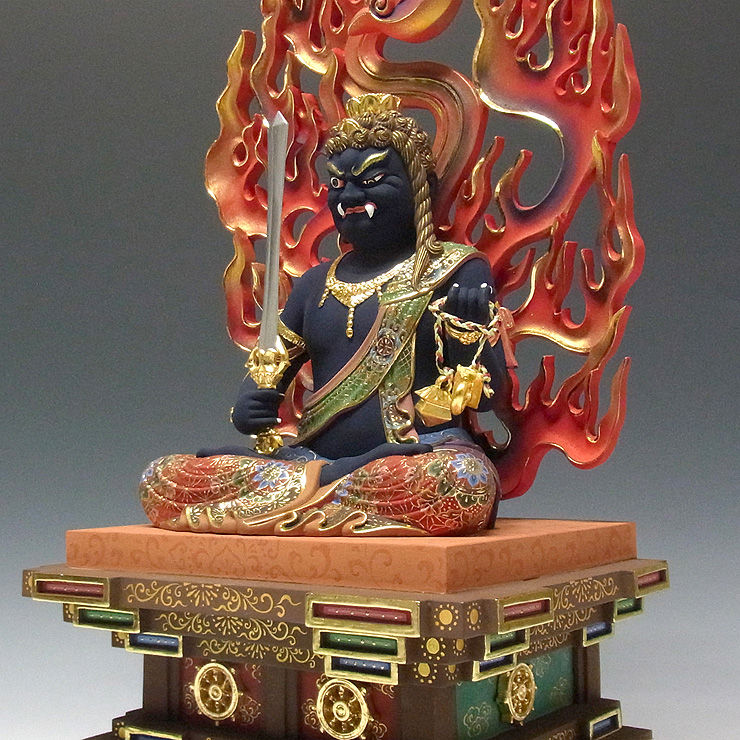 楠/樟(クス) 極彩色 不動明王 坐像 高さ53cm （販売・木彫り