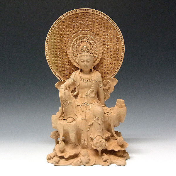 水柘植/水黄楊(ミズツゲ) 心経観音(般若心経光背) 高さ33cm (ガラス 水柘植/水黄楊(ミズツゲ) 心経観音(般若心経光背) 高さ33cm (ガラス
